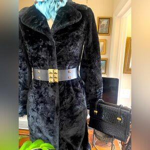 Chic Black and and Gold Textured Coat with Belt Combo